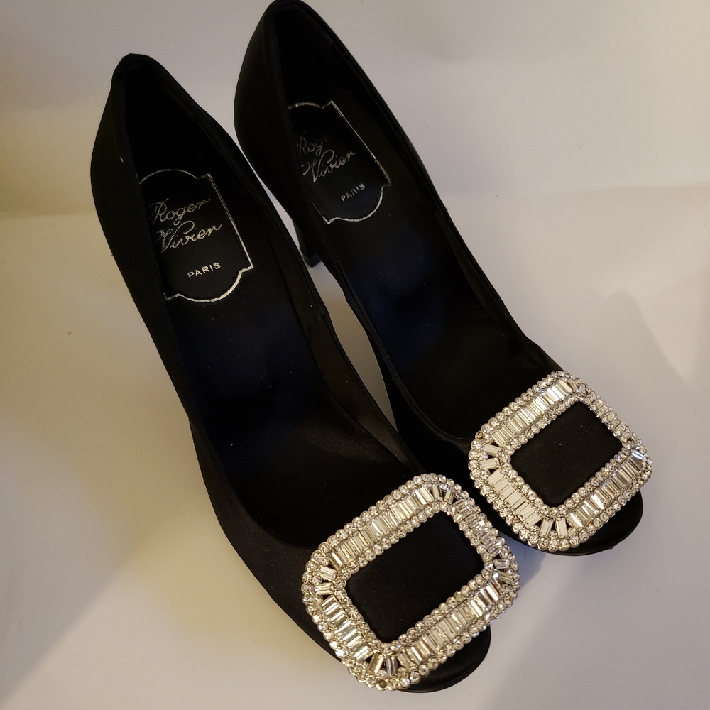 Roger Vivier Swarovski Crystal  Satin Heels Black